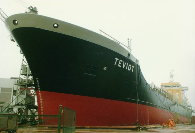 Der Gastanker "Teviot" 1989 (Ursprungsentwurf und erste Einheit dieses Tanker-Typs der Heinrich Brand Schiffswerft in Oldenburg)